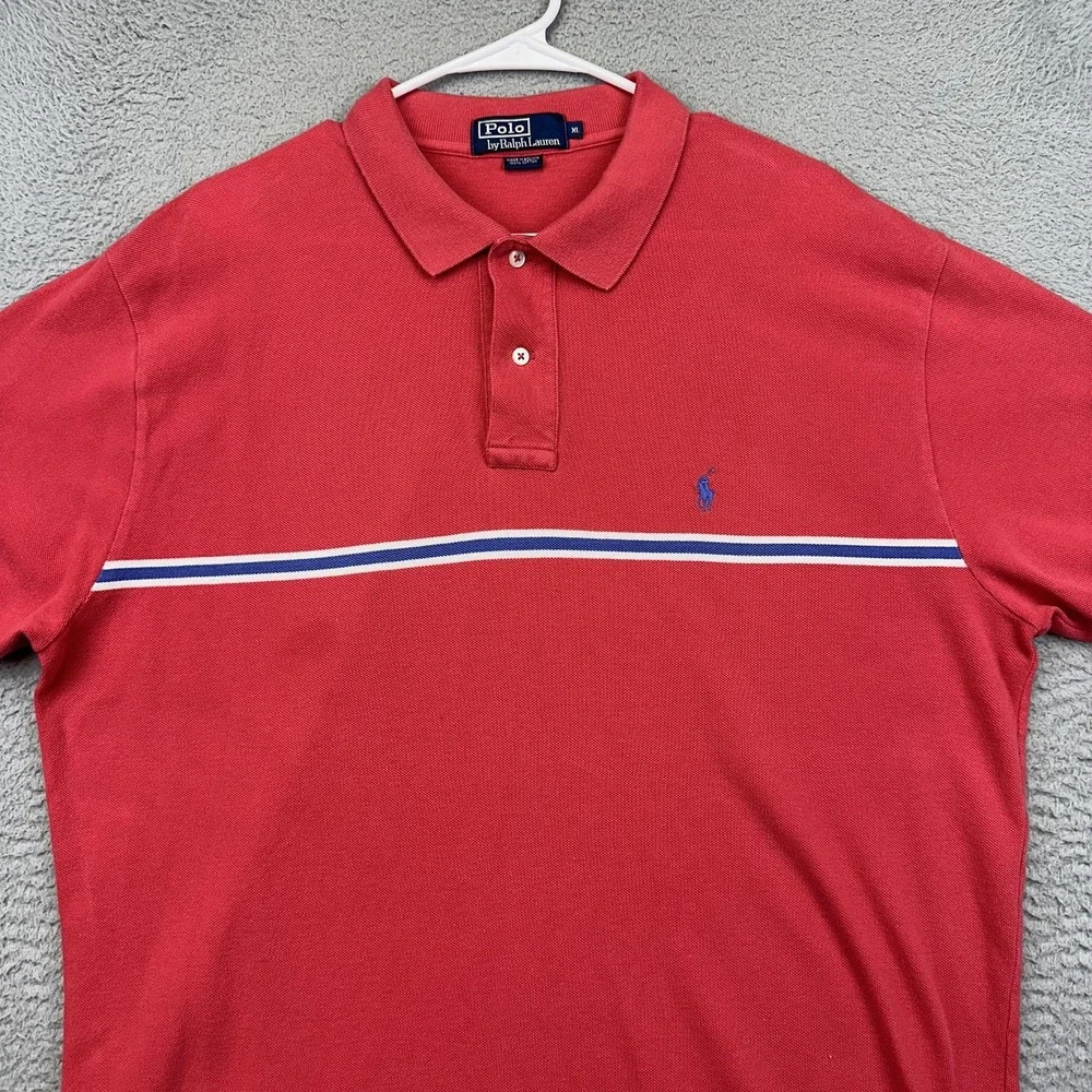 Polo Ralph Lauren Polo Shirt Mens XL Red‎ Blue Striped Cotton Classic Preppy